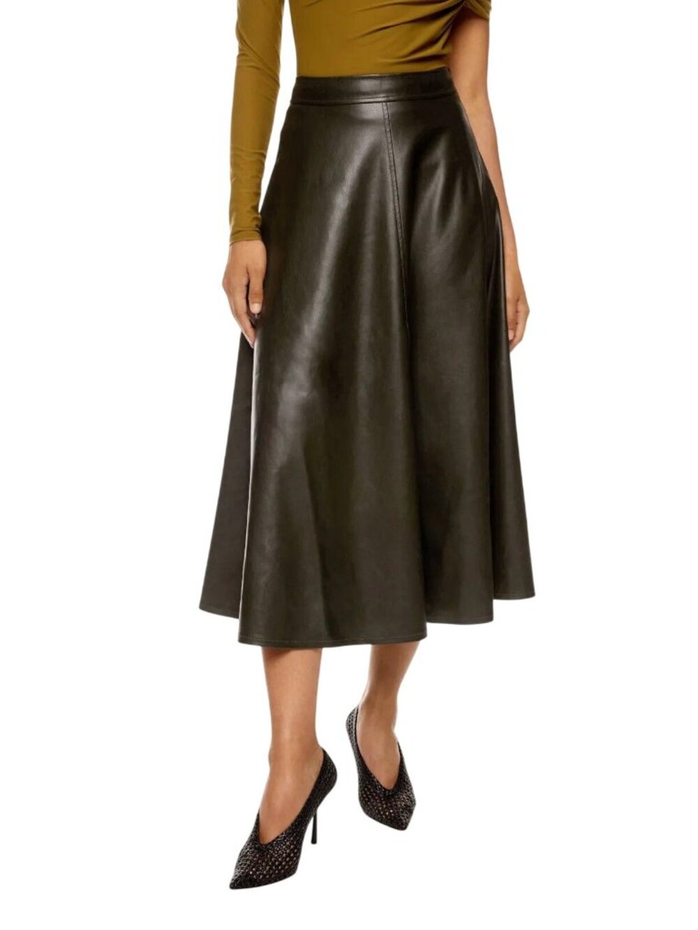 Peter Som Olive Faux Leather Circle Skirt in Olive 10 Womens Vegan Midi